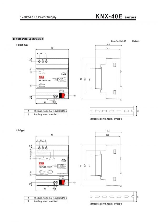 Mean Well 1280mA KNX Power Supply KNX-40E series