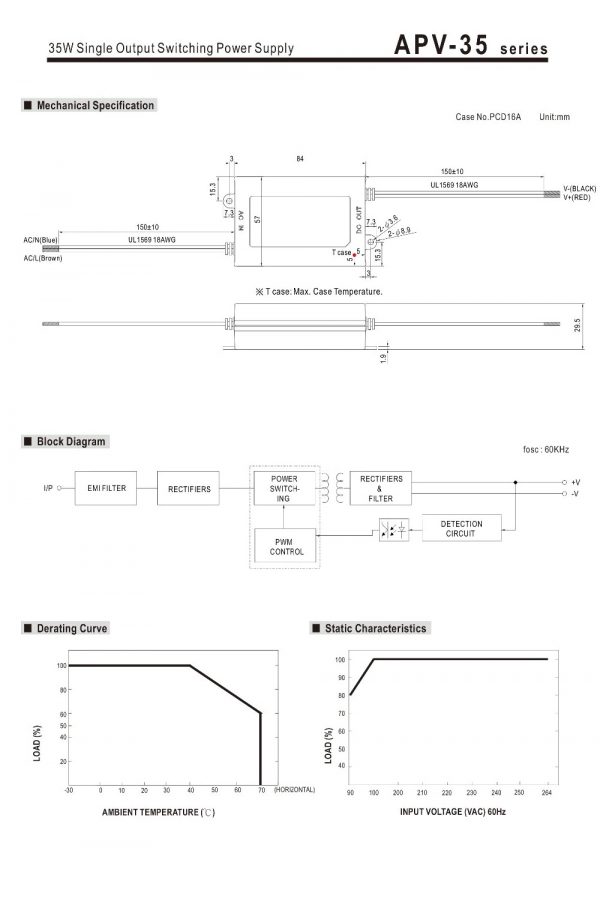 Mean Well Single Output Switching Power Supply APV-35 series