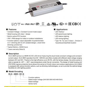 Mean Well Constant Current Mode LED Driver HLG-480H-C series