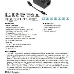 Mean Well AC-DC High Reliability Industrial Adaptor GST18B series