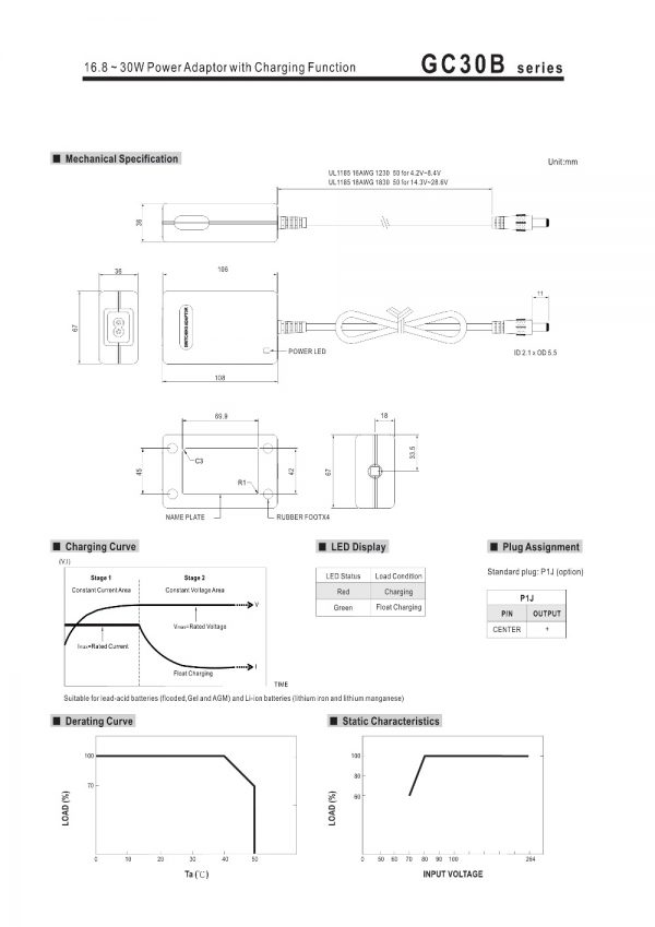 Mean Well Power Adaptor with Charging Function GC30E series