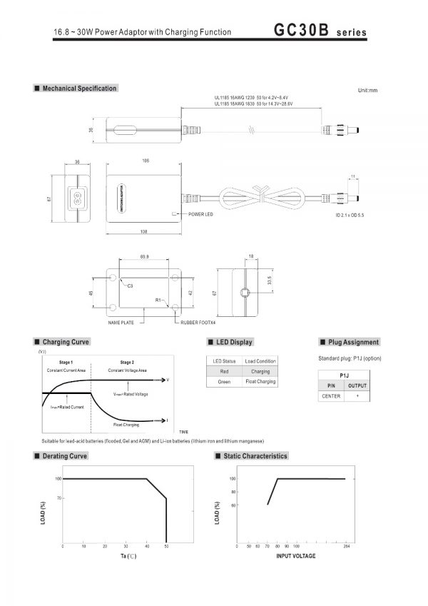 Mean Well Power Adaptor with Charging Function GC30B series