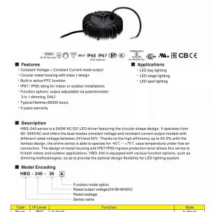 Mean Well Constant Voltage Constant Current LED Driver HBG-240 series