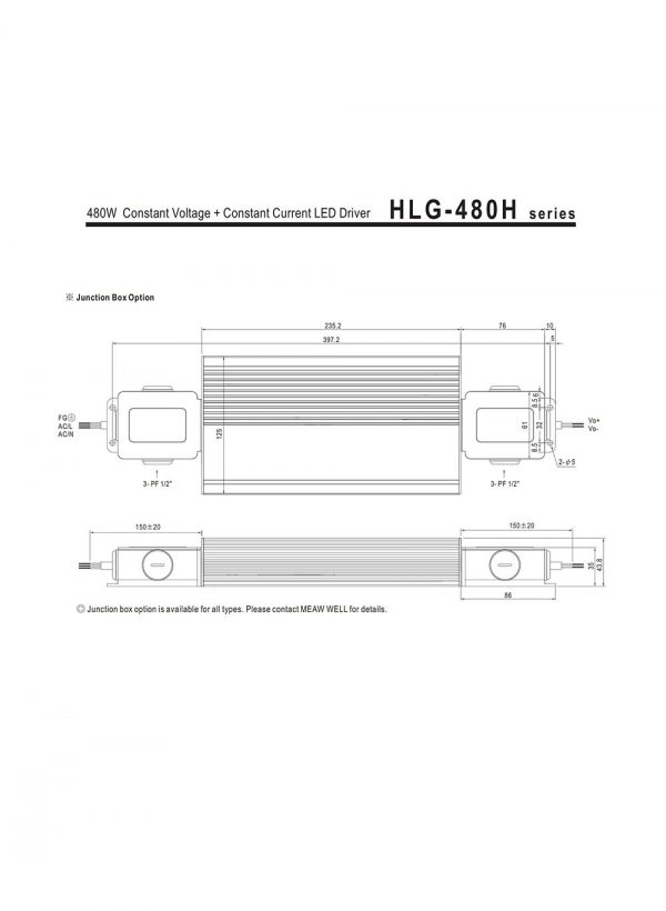 Mean Well Constant Current Mode LED Driver HLG-480H-C series