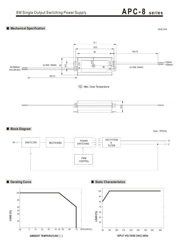 Mean Well Single Output Switching Power Supply APC-8 series