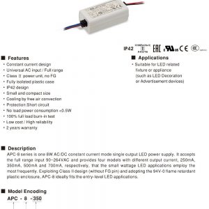 Mean Well Single Output Switching Power Supply APC-8 series