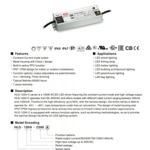Mean Well Constant Current Mode LED Driver HLG-120H-C series