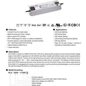 Mean Well Constant Current Mode LED Driver HLG-240H-C series