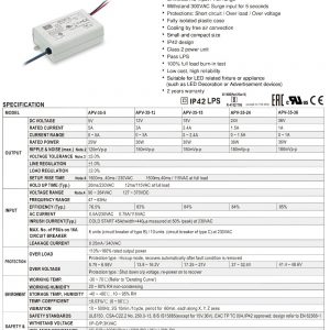 Mean Well Single Output Switching Power Supply APV-35 series