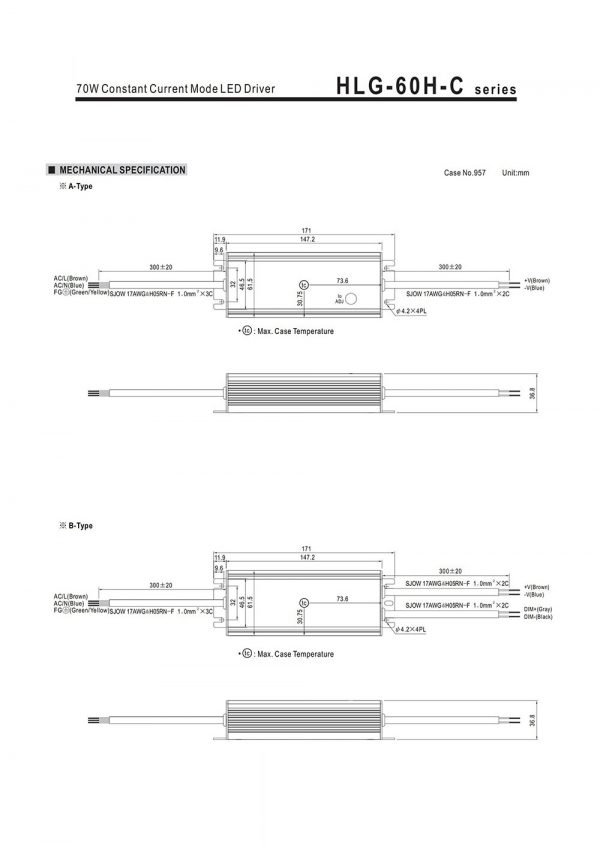 Mean Well Constant Current Mode LED Driver HLG-60H-C series
