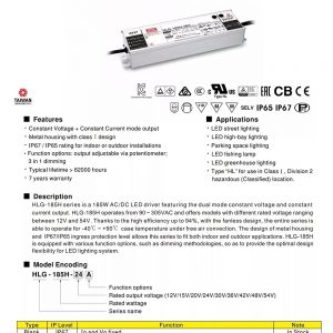 Mean Well Voltage Constant Current LED Driver HLG-185H series