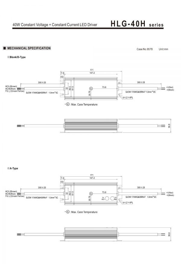 Mean Well Constant Voltage Constant Current LED Driver HLG-40H series