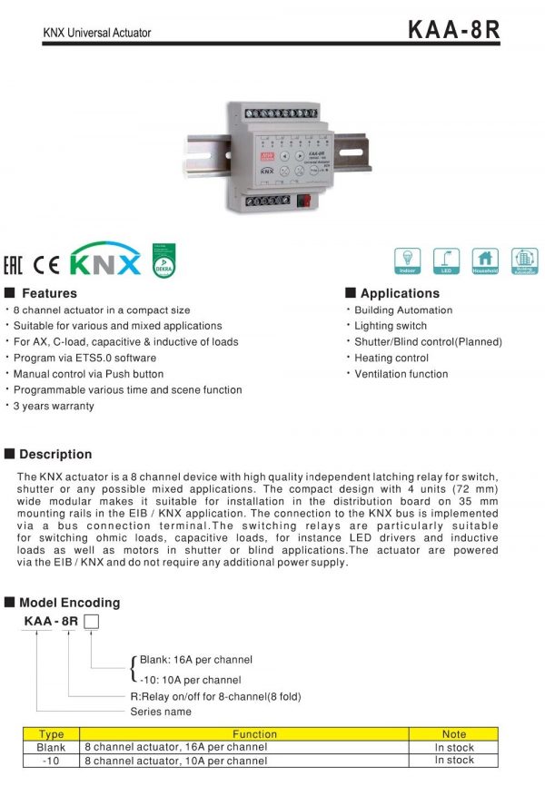 Mean Well KNX Universal Actuator KAA-8R
