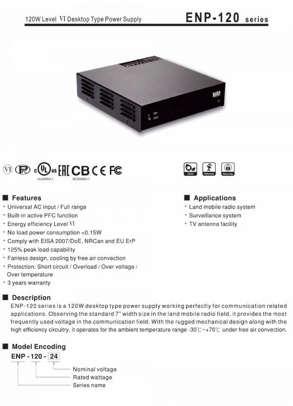 Mean Well 120W Level Desktop Type Power Supply Ⅵ ENP-120 series