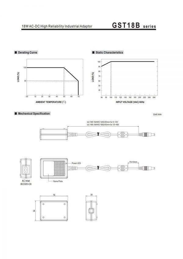 Mean Well AC-DC High Reliability Industrial Adaptor GST18B series