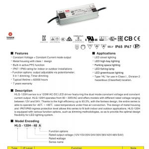 Mean Well Constant Voltage Current LED Driver HLG-120H series