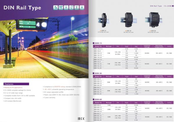 Mean Well 60W DIN Rail type DC-DC Converter DDR-60 series