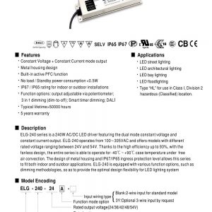 Mean Well Constant Current Mode LED Driver ELG-240-C series