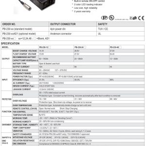 Mean Well 230W Single Output Battery Charger PB-230 series