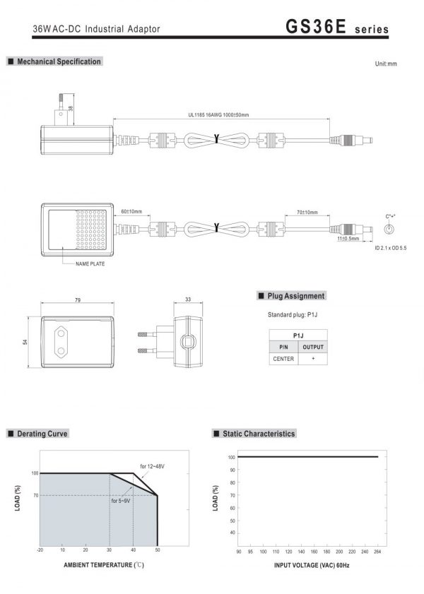 Mean Well 36W AC-DC Industrial Adaptor GS36E series