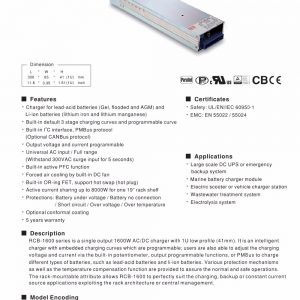 Mean Well 1600W Rack Mountable Front End Battery Charger RCB-1600