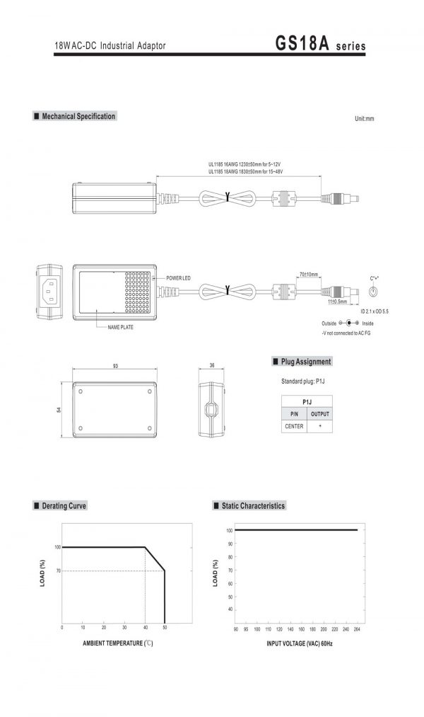 Mean Well 18W AC-DC Industrial Adaptor GS18A series
