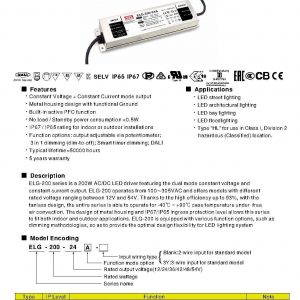 Mean Well Constant Voltage Constant Current LED Driver ELG-200 series