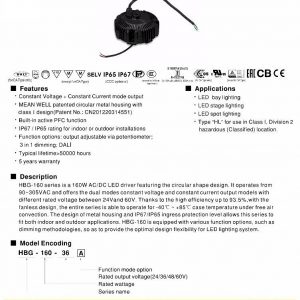 Mean Well Constant Voltage Constant Current LED Driver HBG-160 series