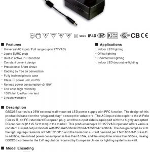 Mean Well Single Output LED Power Supply GSC25E series