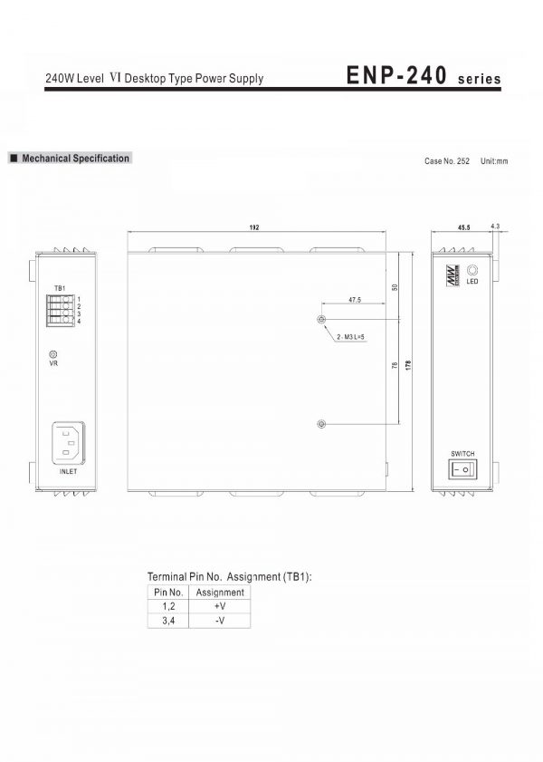 Mean Well 240W Level Desktop Type Power Supply ENP-240 series