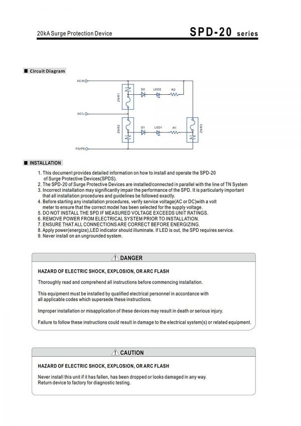 Mean Well 20kA Surge Protection Device SPD-20 series
