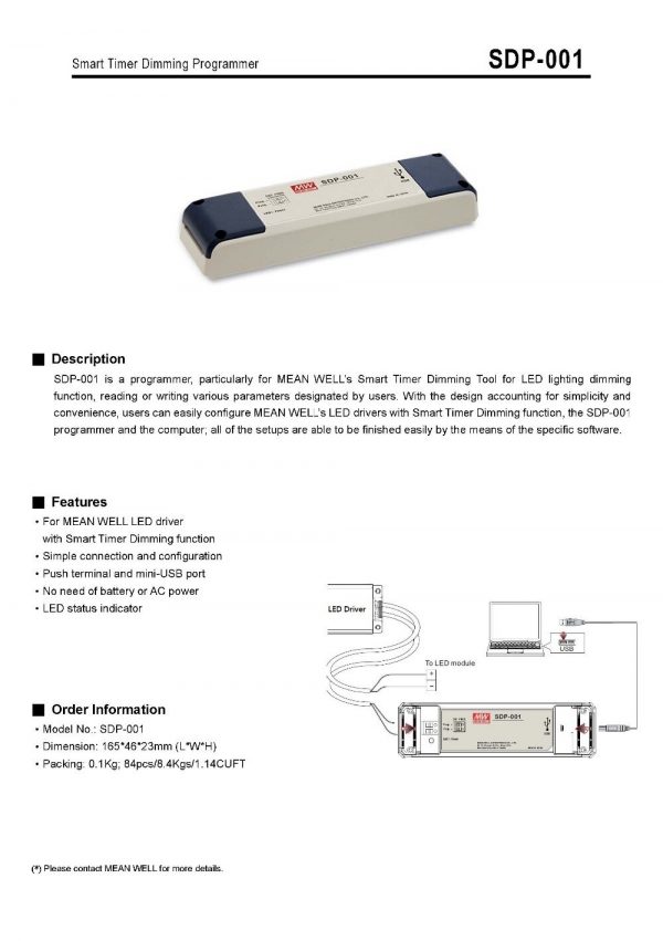 Mean Well Smart Timer Dimming Programmer SDP-001