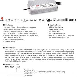 Mean Well Voltage Constant Current LED Driver HLG-600H series
