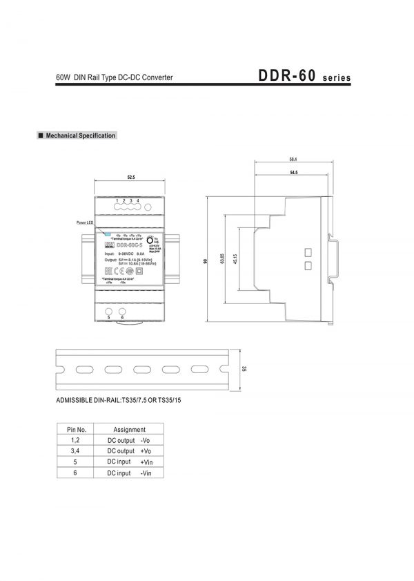 Mean Well 60W DIN Rail type DC-DC Converter DDR-60 series