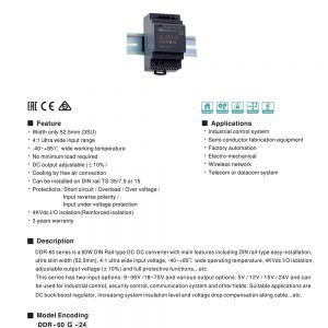 Mean Well 60W DIN Rail type DC-DC Converter DDR-60 series