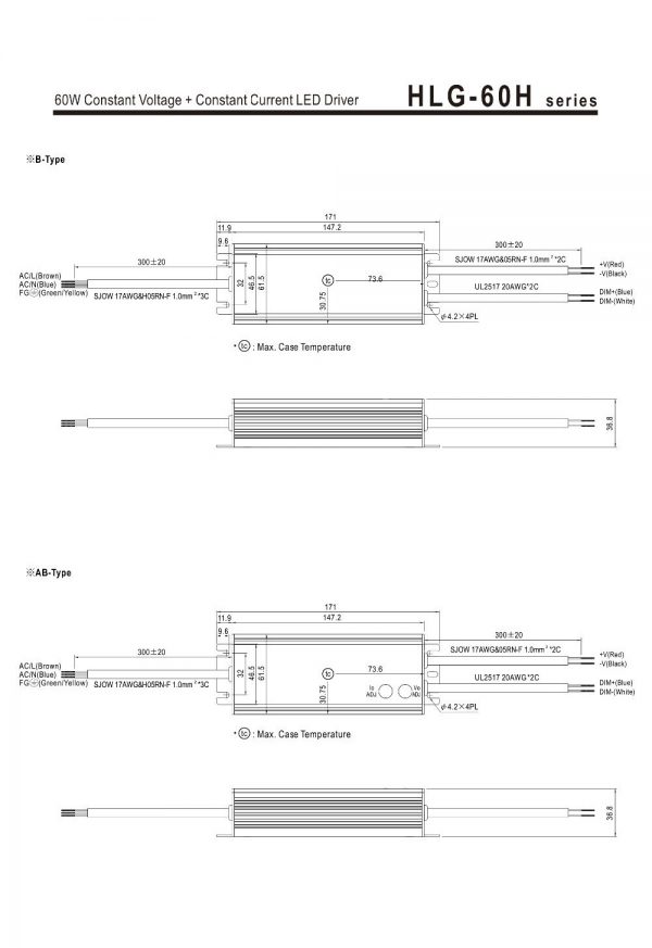 Mean Well Constant Voltage Constant Current LED Driver HLG-60H series