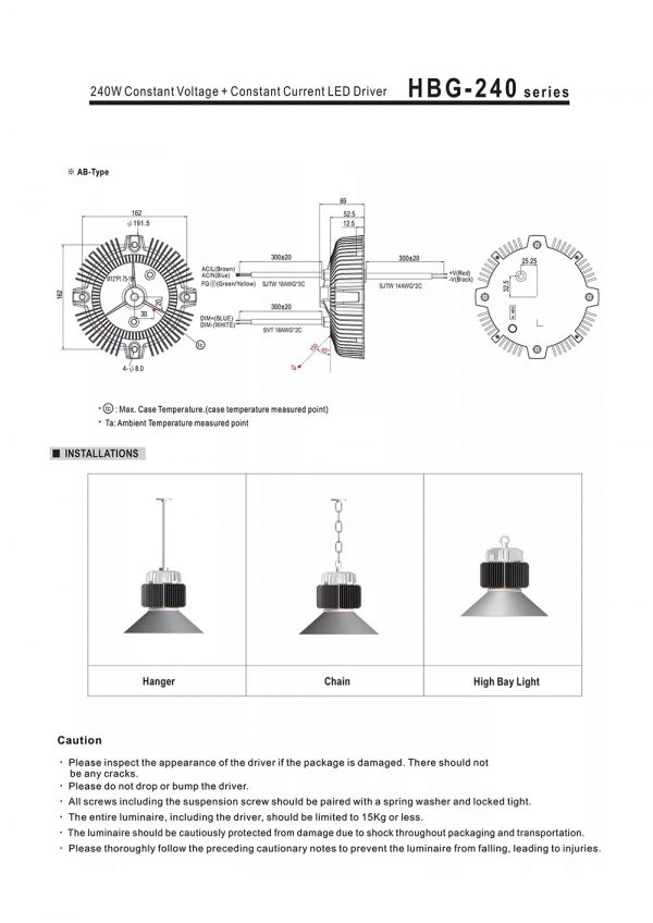 Mean Well Constant Voltage Constant Current LED Driver HBG-240 series