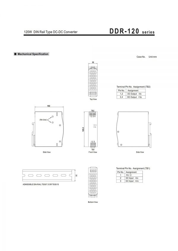 Mean Well 120W DIN Rail type DC-DC Converter DDR-120 series