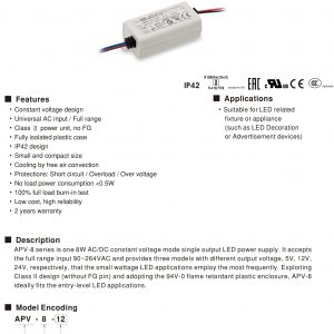 Mean Well Single Output Switching Power Supply APV-8 series