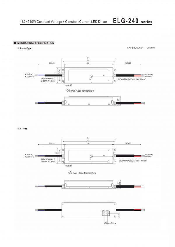 Mean Well Constant Voltage Constant Current LED Driver ELG-240 series