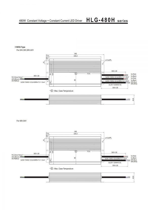 Mean Well Constant Current Mode LED Driver HLG-480H-C series
