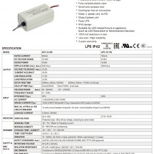 Mean Well Single Output Switching Power Supply APC-16 series