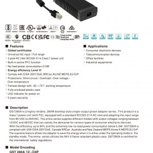 Mean Well AC-DC High Reliability Industrial Adaptor GST280A series