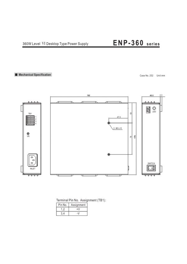 Mean Well 360W Level Desktop Type Power Supply ENP-360 series