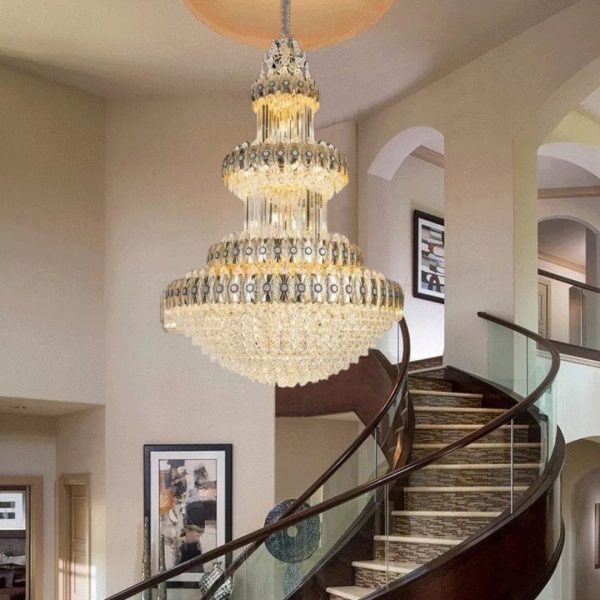 Lampu Gantung gold LED crystal Modern luxury indoor Tangga Panjang Ruang Tamu