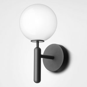 Lampu Dinding Kaca Globe Putih Susu Modern E27 Bohlam Hitam