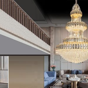 Lampu Gantung gold LED crystal Modern luxury indoor Tangga Panjang Ruang Tamu