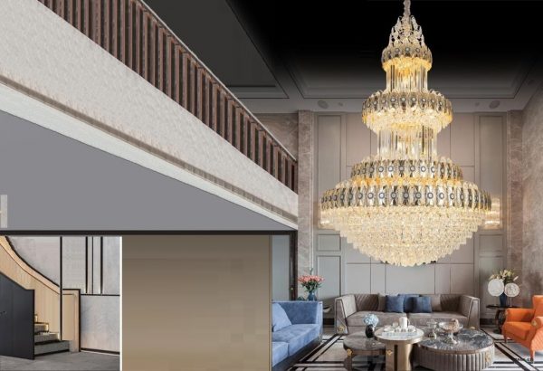 Lampu Gantung gold LED crystal Modern luxury indoor Tangga Panjang Ruang Tamu