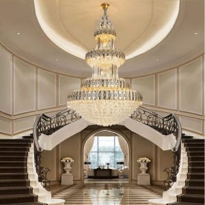 Lampu Gantung gold LED crystal Modern luxury indoor Tangga Panjang Ruang Tamu