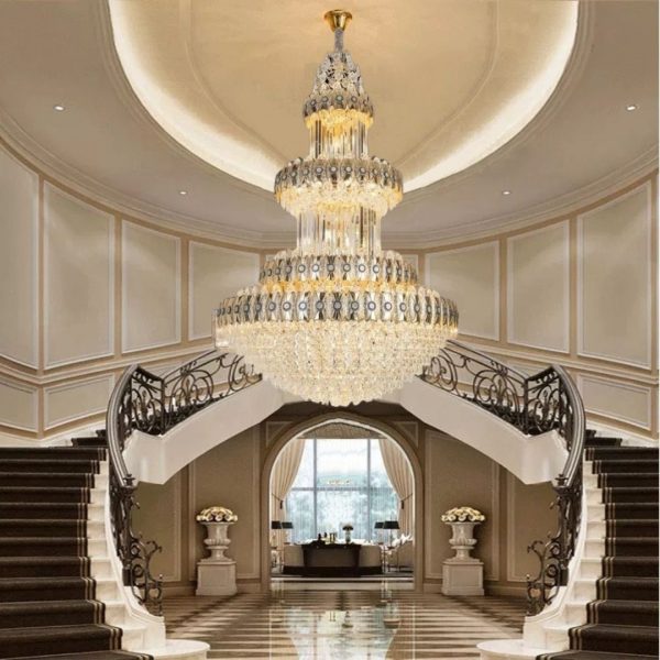Lampu Gantung gold LED crystal Modern luxury indoor Tangga Panjang Ruang Tamu